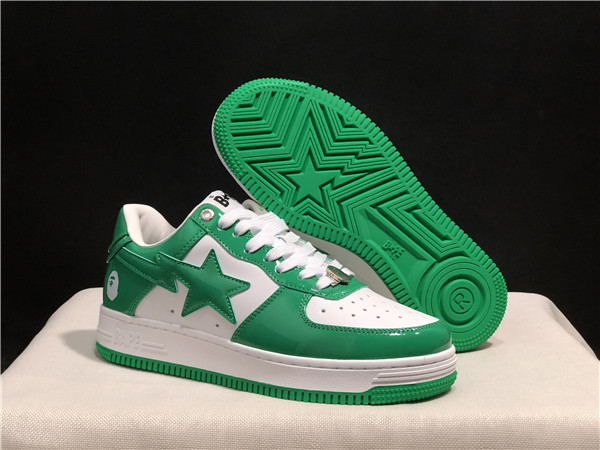 Men's Bape Sta Low Top Leather Green/White Shoes 008